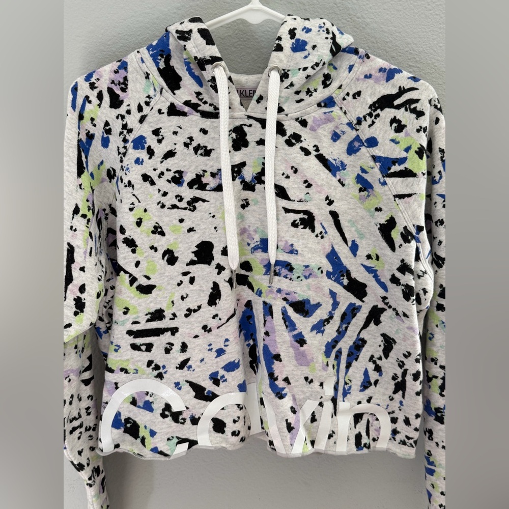 Calvin Klein Performance Cropped Hoodie Colorful Sketchy Animal Print Size Small - Picture 3 of 11